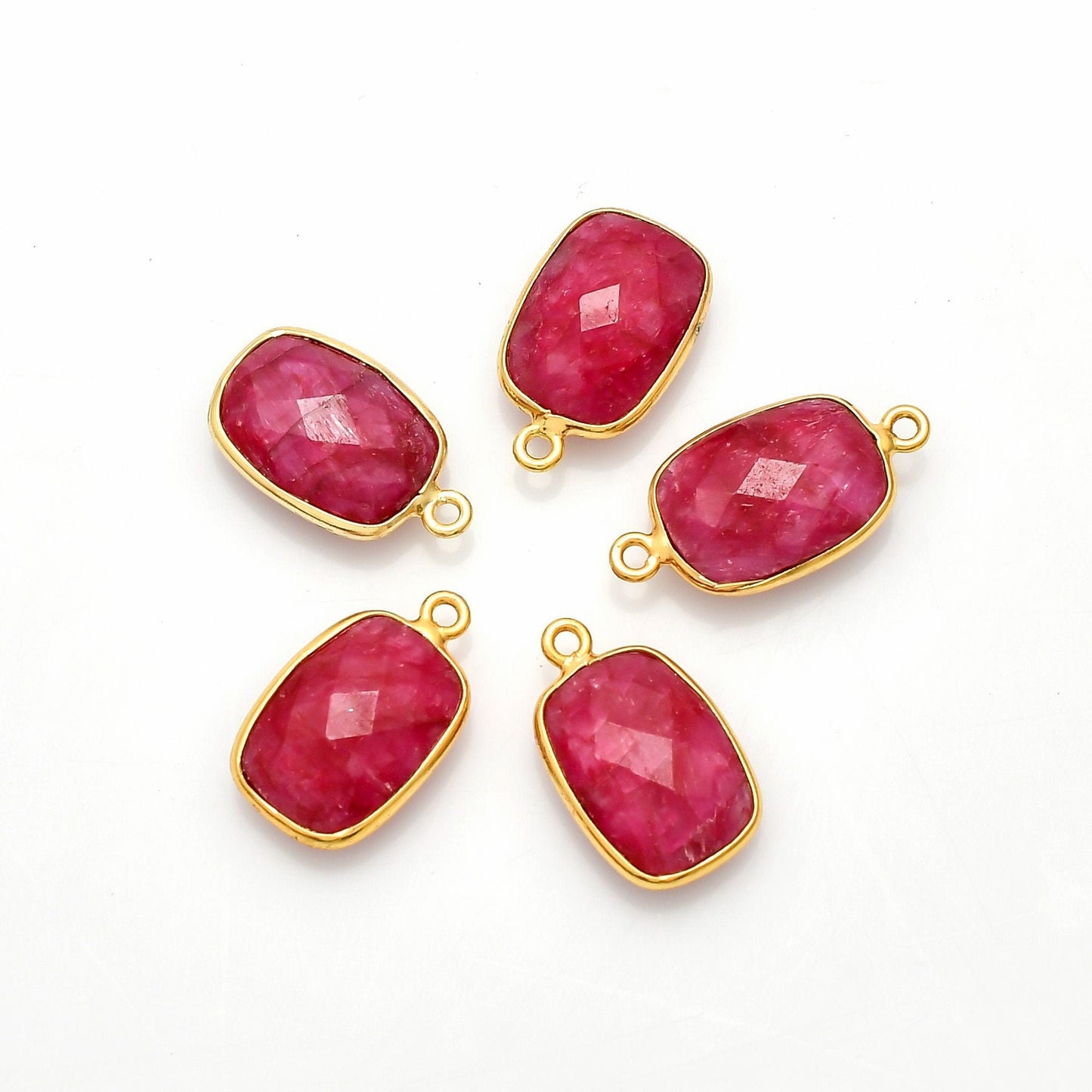 Genuine Ruby 10x14mm Bezel Charm Pendant,Rectangle Shape Gold Plated bezel,Gold Vermeil Bezel,Ruby jewelry making charm,Gold-Filled bezel