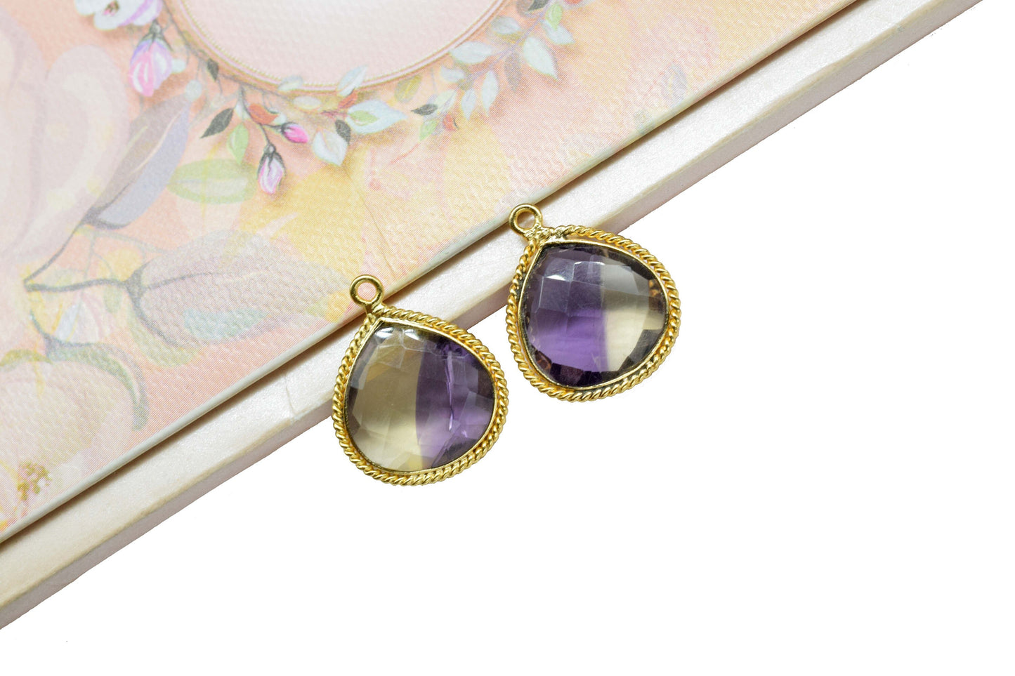 Ametrine Charms Faceted Pendant Jewelry,Ametrine Single Bail Pendant,Ametrine Gold Plating Pendant,Ametrine Gemstone 14mm Heart Shape Bezels
