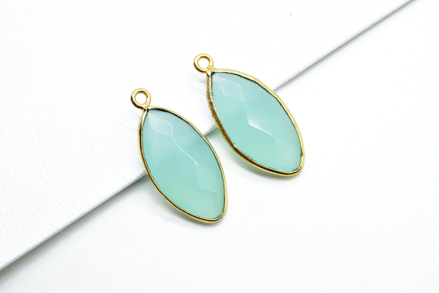 Aqua chalcedony 10x20mm Marquise shape charm,Brass Gold Plated bezel,Aqua chalcedony Pendants,Aqua chalcedony handmade charm,Aqua chalcedony