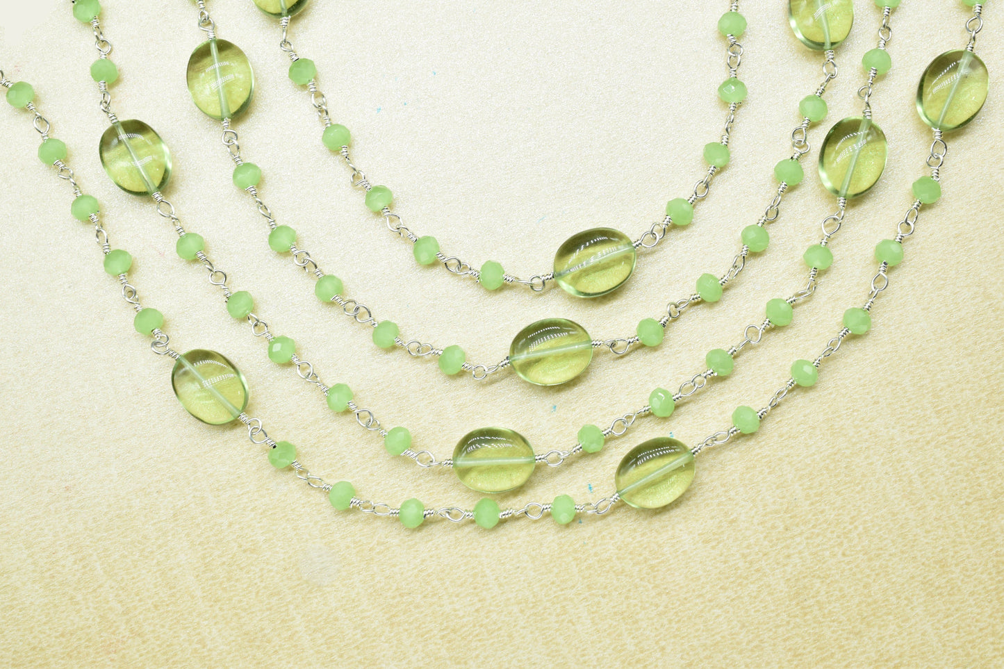 Green Amethyst Rosary Chain,Prehnite Beaded Rosary Chain,Finding Wire Wrap Necklace Chain,Gemstone Rosary,Handmade Jewelry Carft Supplies