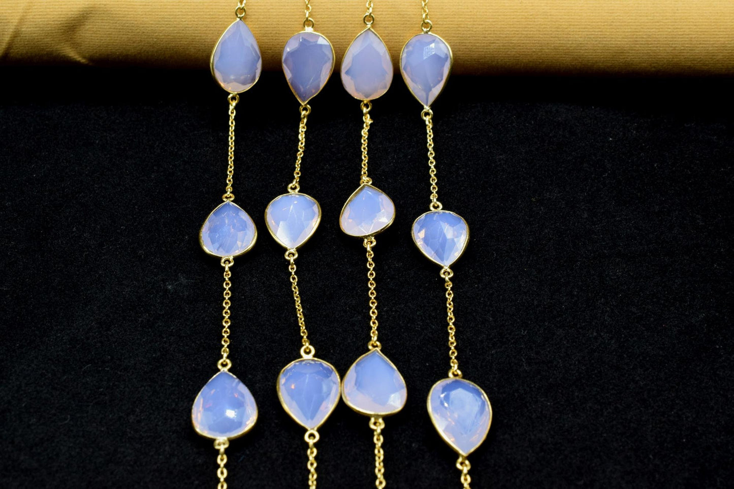 Pink Opalite Gold Plated Bezel Chain Gemstone Connector, Oval Necklace Chain,Bezel Connector Chain,Selling Per Foot,Jewelry making chains