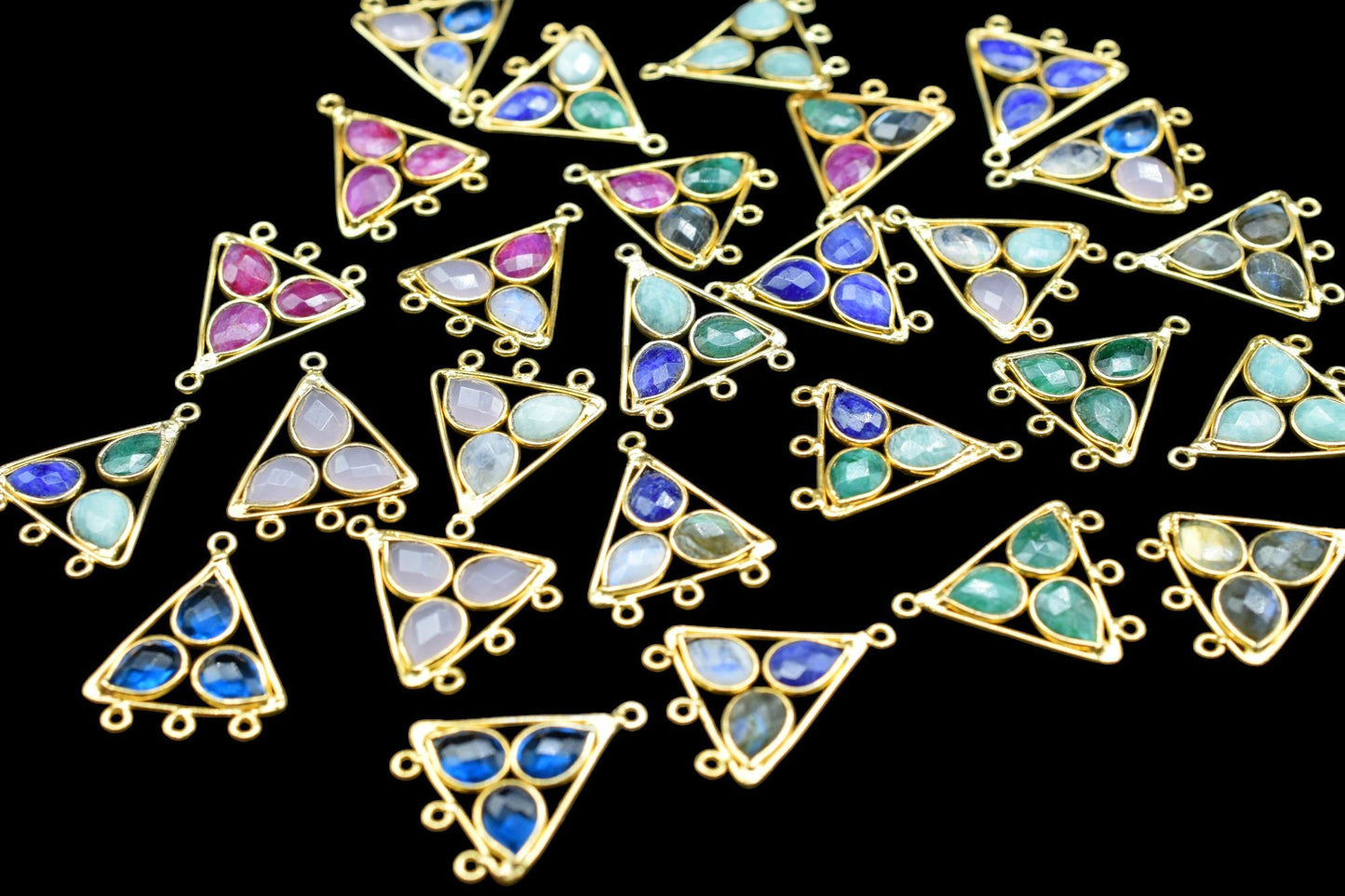 Rose Quartz Teardrop Faceted Bezel Connector,Pink Gemstone Pendant,Tringle Shape Bezel Connector,Multi Bail Connector,Jewelry Component,Gift