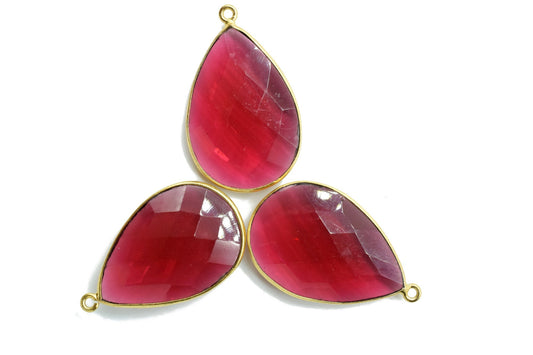 Pink Tourmaline 20x30mm pear shape single bail charms,Pink Tourmaline pendant,Tourmaline Gold Plated bezel,Faceted Charms Connector Jewelry
