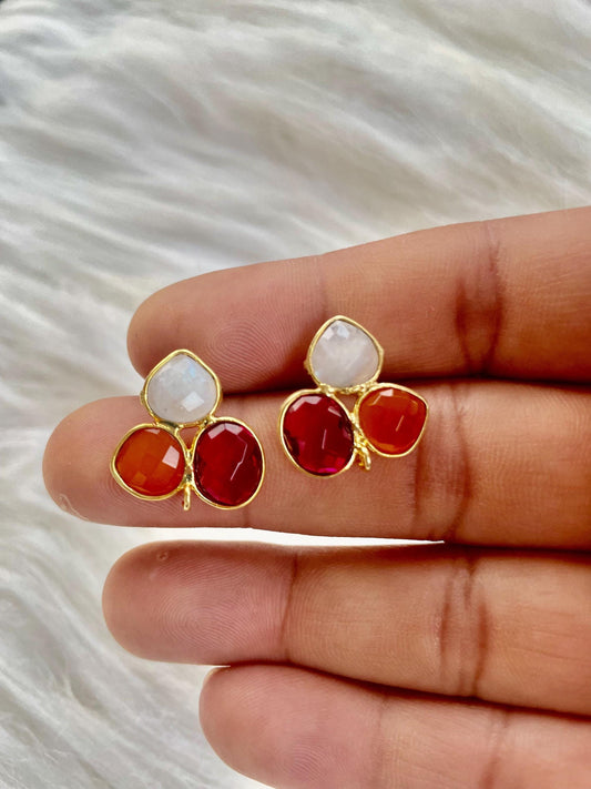 Rainbow Moonstone Oval Shape Earring Connector,Earring Making Connectors,multi stone connectors post studs,tourmaline studs,Carnelian studs