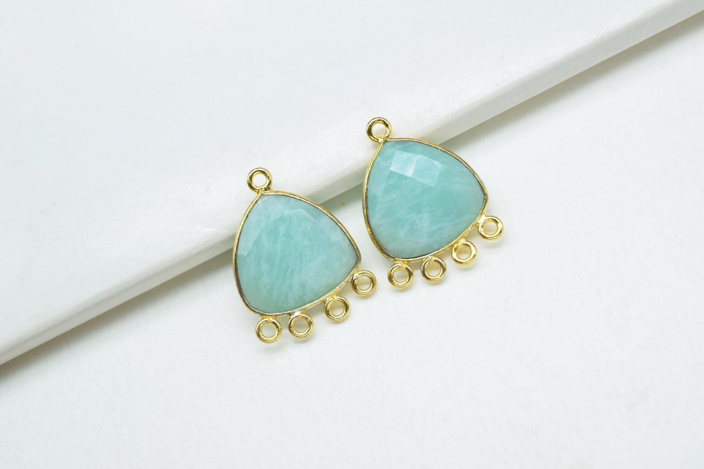 Amazonite 15mm Triangle Bezel Connector/Gold Plated Jewelry/Women Jewelry/Connector Jewelry/Handmade Connector/Connector Jewelry/B'day Gift