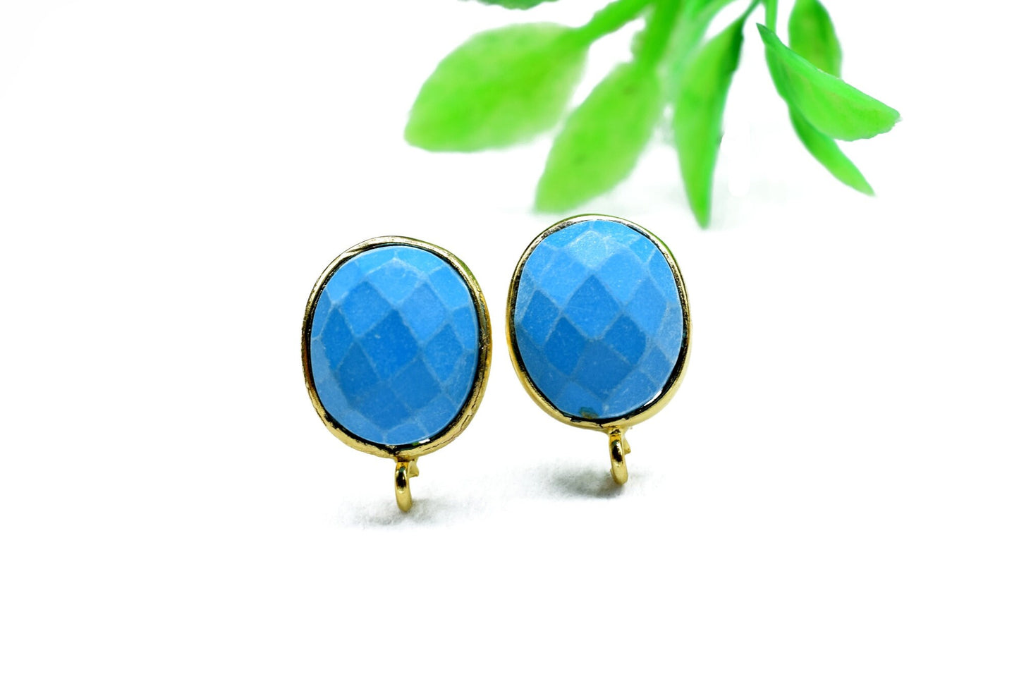 Turquoise Earring Connector,Gemstone Connector Post Stud,Jewelry Supplies,Earring Findings,Jewelry Making Components,Bezel Rim Connectors