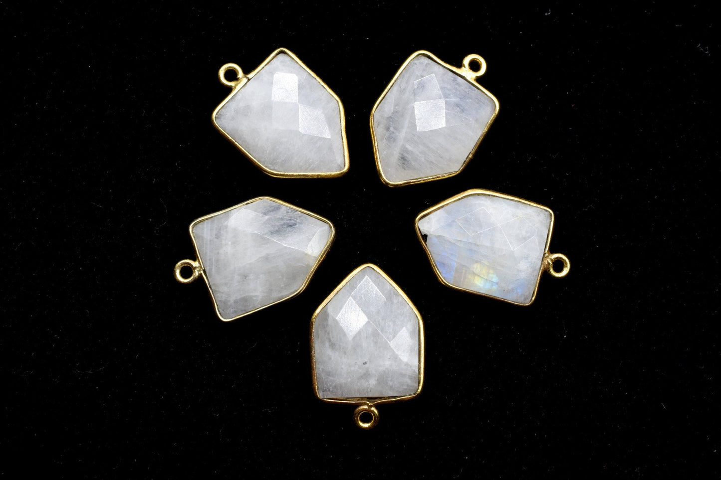 Moonstone 13x17mm Bezel charm,White rainbow fancy pendant,Rainbow Gold Plated bezel,Brass Charms Connector,Rainbow Jewelry Making charms,