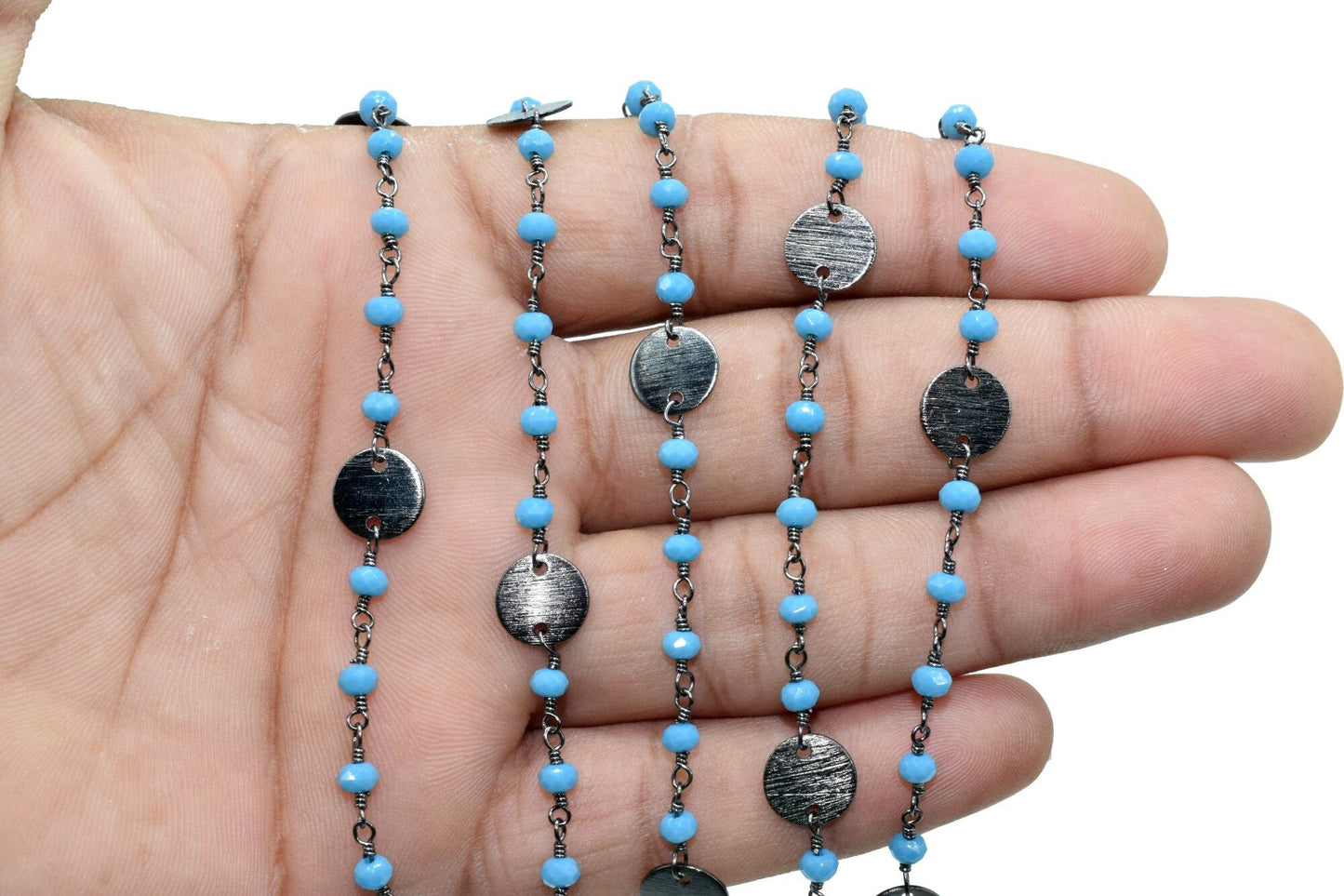 Turquoise 3mm Beaded Chain,Beaded Gold Plated Rosary Chain,Turquoise Rondelle Faceted Rosary Chain,jewelry Making,Finding,circle charm chain