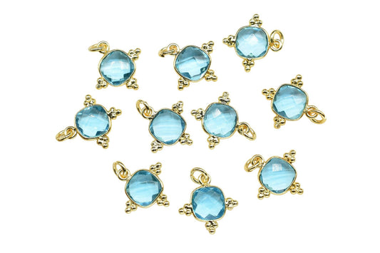 Sky Topaz 8mm Cushion Bezel charm/Station Bezel Link Supplies/Sky Topaz Jewelry Making/Square Pendant//Gemstone Connector Pendant