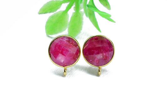12mm Round Ruby Earring Connector,Jewelry Craft Supplies,Earring connectors post stud, Jewelry,Bezel Rim Earring Connector,Handmade Bezel