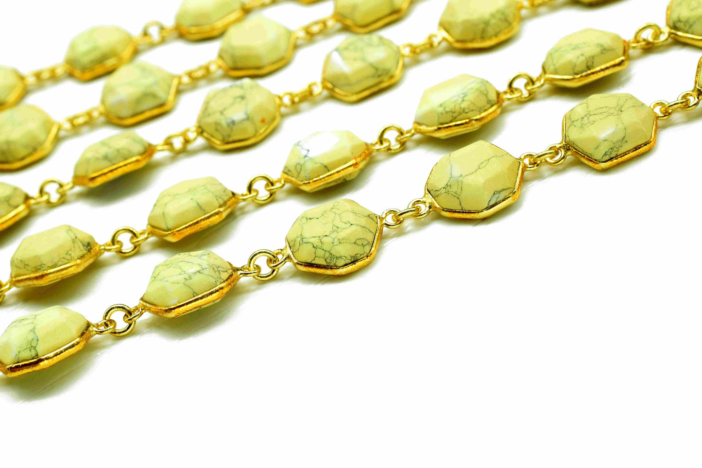 Yellow Howlite Gemstone 11x13mm Hexagon Shape Chain,Yellow Howlite Connector Chain,Handmade Station Connector,Yellow Gemstone Hexagon Beads