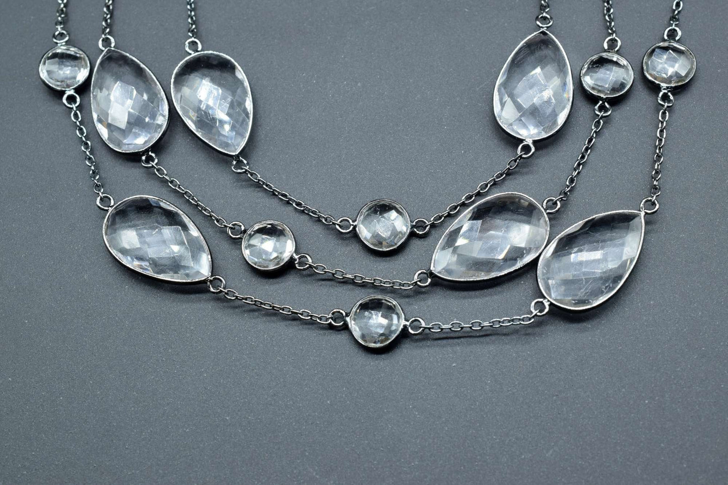 Crystal Bezel link Chain I Handmade Bezel Link Chain,Clear Quartz black rhodium Bezel Chain IBrass Chain,Gemstone Connector Chain Per Foot