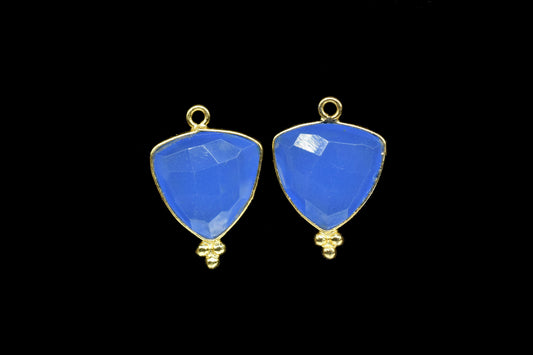 Blue Chalcedony Faceted Connector,Blue Chalcedony 15mm Trillion Shape Gold Plated Bezel Connector,Blue chalcedony Single bail component,Gift