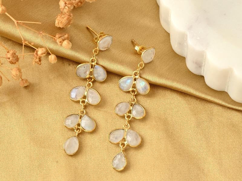 Rainbow Moonstone Dangle Earring/Bridal Earring/Gold Plated Earring/Bridal Jewelry/Statement Earrings For Bridal/Christmas Gift