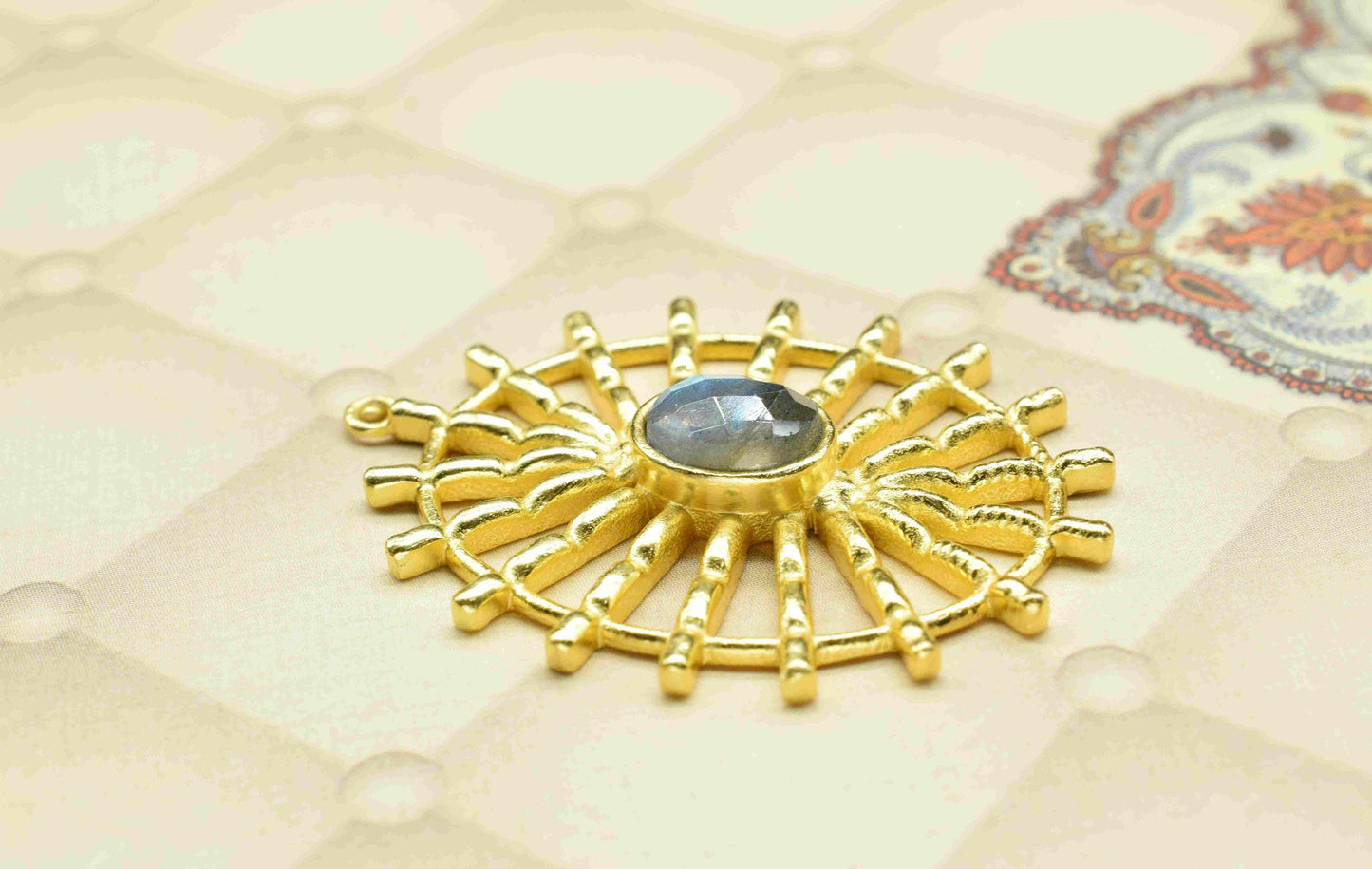 Labradorite Gemstone Component Single Bail Charm, Labradorite  Connector Pendant, Gold Plated Connectors ,Pendant Jewelry, Earring Component