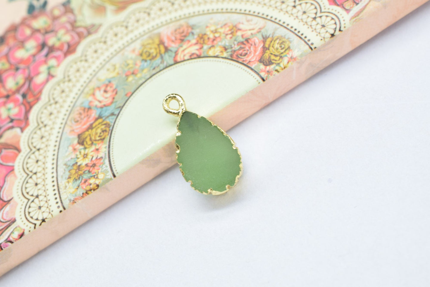 Prehnite Pendant Charms,Gemstone Single Bail Connectors,Necklace Connectors,Teardrop Pendant Jewelry,Handmade Cabechon Pendant Charms