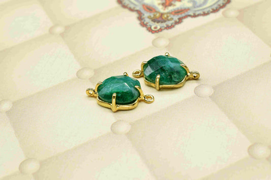 Natural Emerald Prong Connector,Handmade Gemstone Bezel,Emerald jewelry,Emerald Cushion Bezel Connector Jewelry,double bail connector,Gift