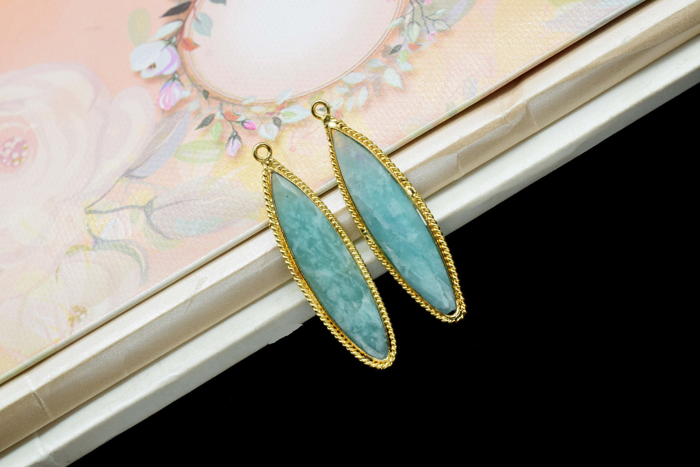 Natural Amazonite Faceted 7x34mm Marquise Shape Pendant,Amazonite Gold Plating Jewelry,Amazonite Single Bail Connector,Gemstone Bezel Charms