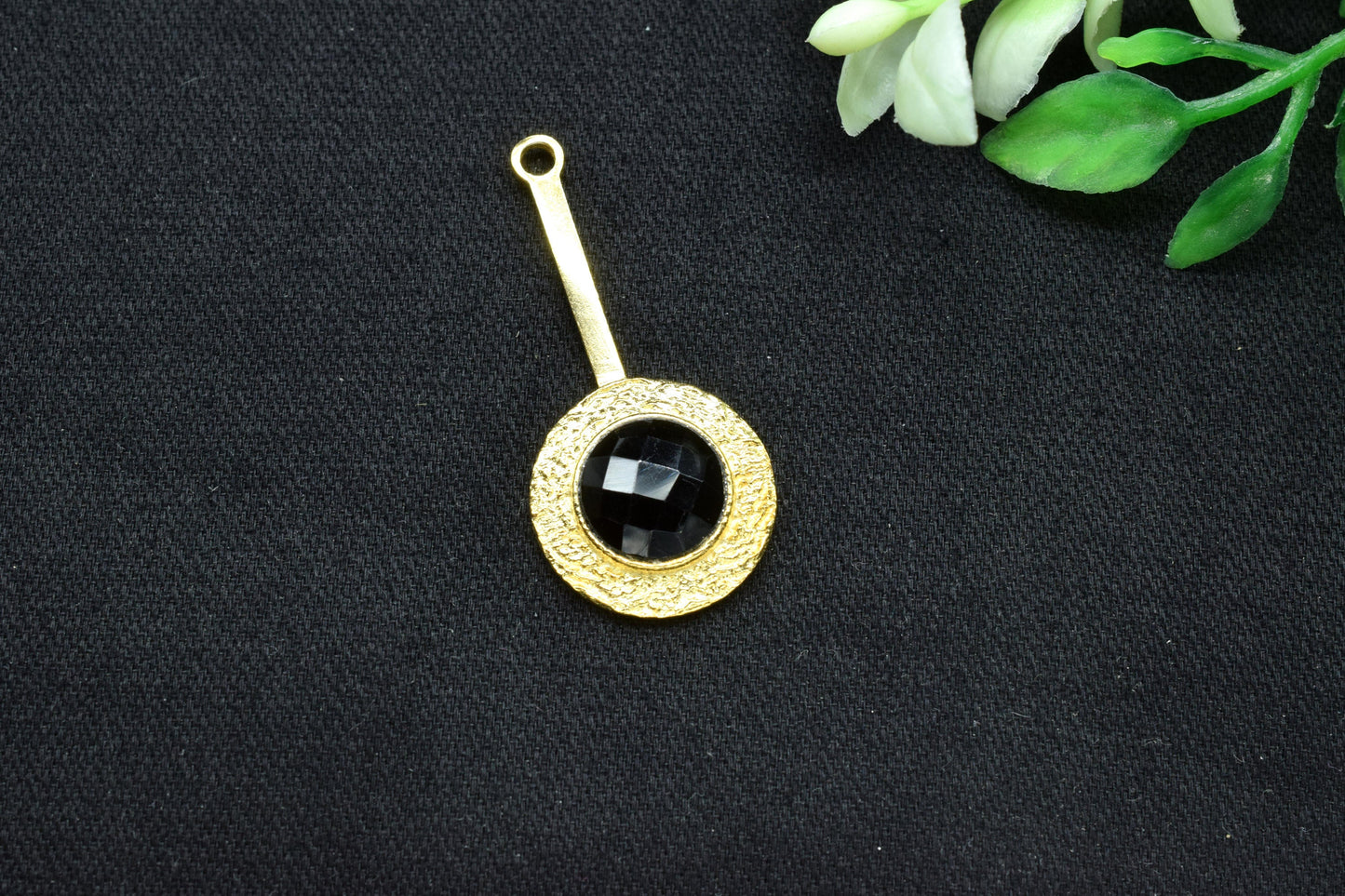 Black Onyx Pendant , Black Onyx Gemstone Handmade Pendant ,Single Bail Checker Cut Gemstone Connector, Gold Plated Connectors