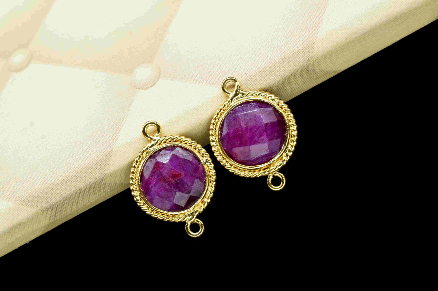 Ruby 10mm Round Shape Double Bail Connectors,Ruby Round Gold Plating Bezels,Ruby Double Loop connector,Ruby jewelry making charm,Ruby Charms