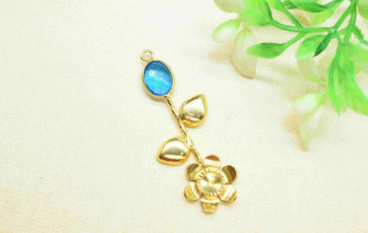 Blue Topaz Gemstone Pendant , Blue Topaz Handmade Pendant , Single Bail Gemstone  Connector, Gold Plated Connectors , Summer Collection