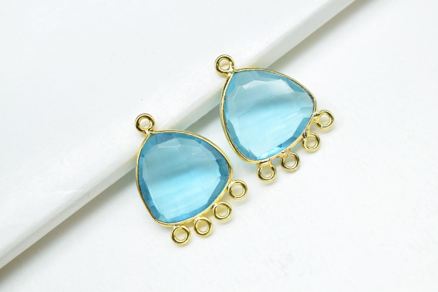 Sky Topaz 15mm Triangle Bezel Connector/Gold Plated Jewelry/Women Jewelry/Connector Jewelry/Handmade Connector/Connector Jewelry/B'day Gift