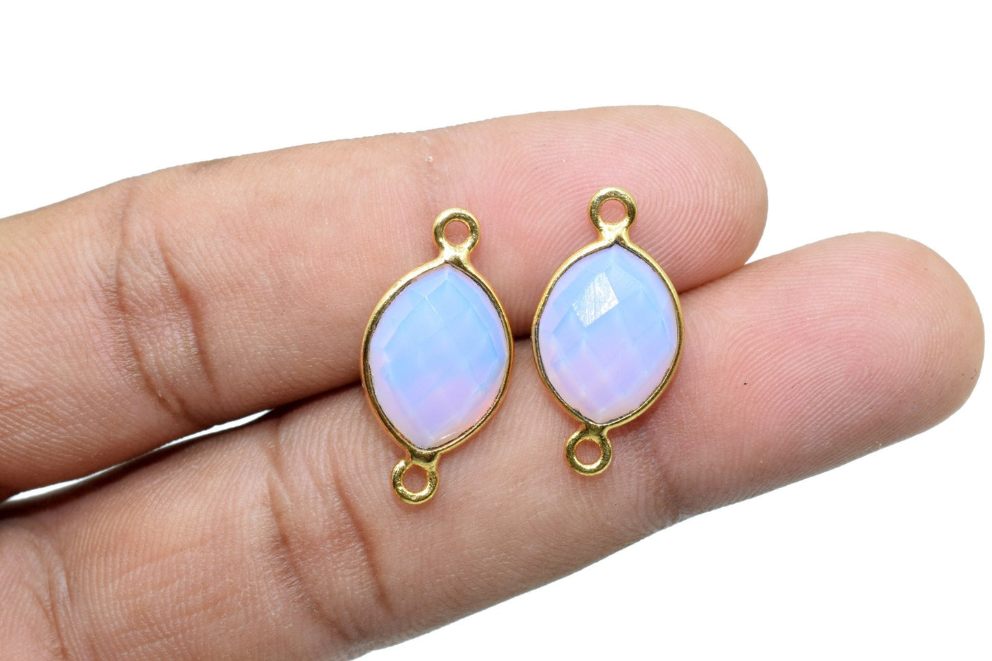 Pink Opal 10x13mm eye shape double bail connectors,Pink Opal pendant,Pink opal Gold Plated bezel,Hot Selling Pink Opal double loop Connector
