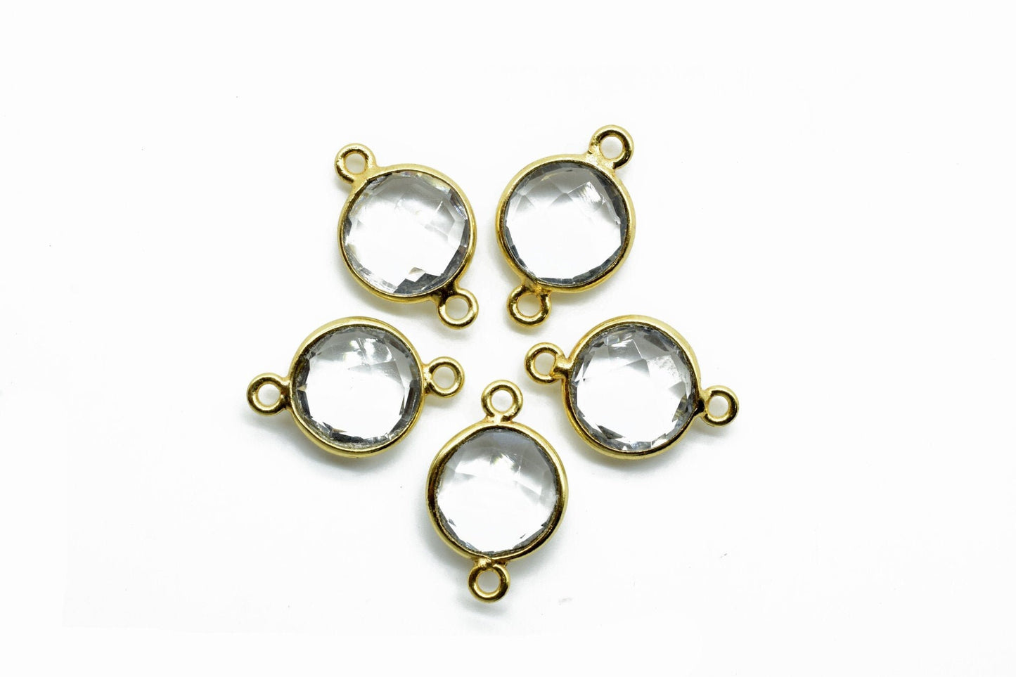 Crystal 10mm Round double bail connectors,Crystal Pendant,Crystal Round Gold Plated bezel,Crystal double loop connector,jewelry making charm