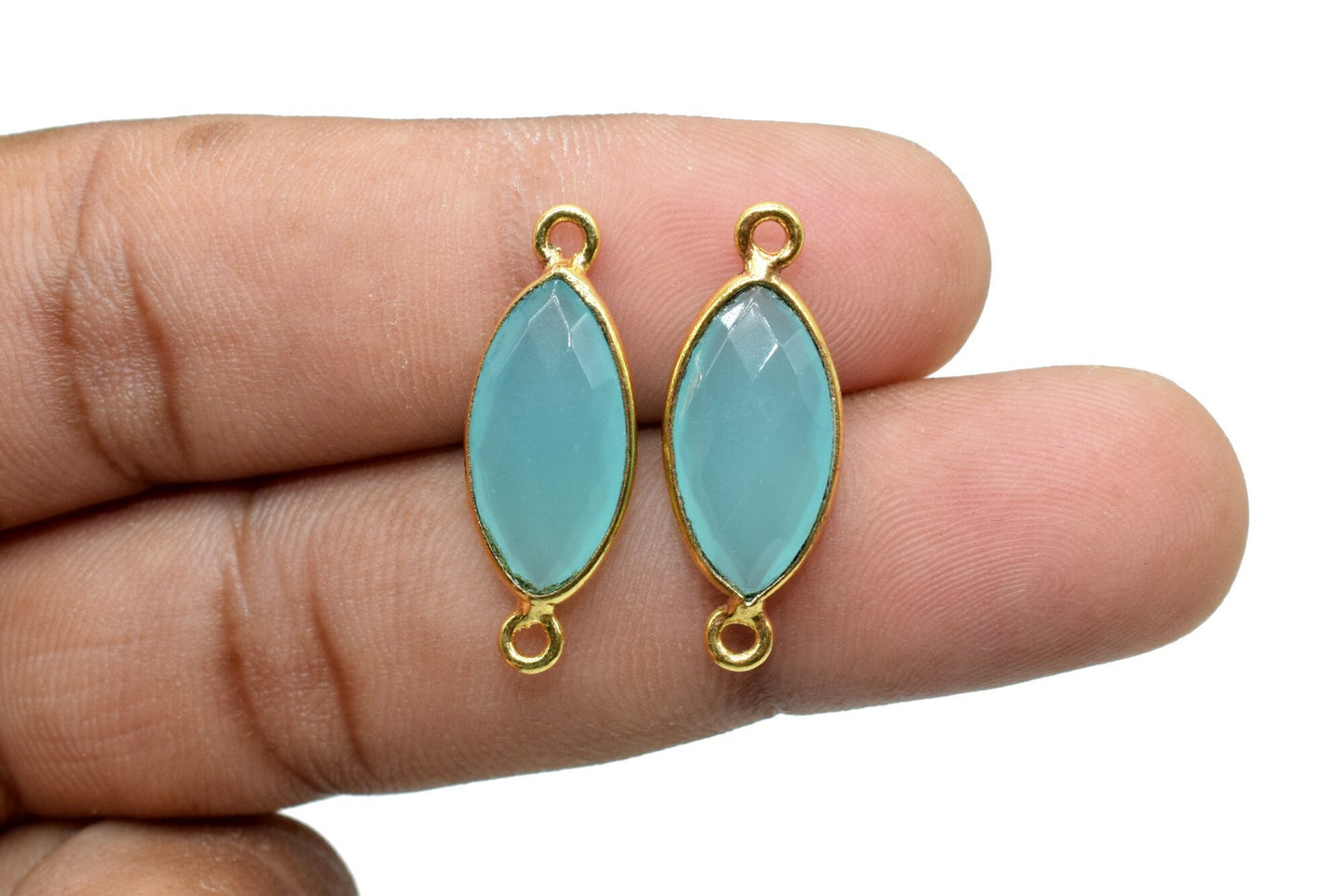 Aqua chalcedony 8x16mm Marquise double bail connectors,chalcedony Marquise pendant,Gemstone connectors,Gold plated bezel links charms,Jewels