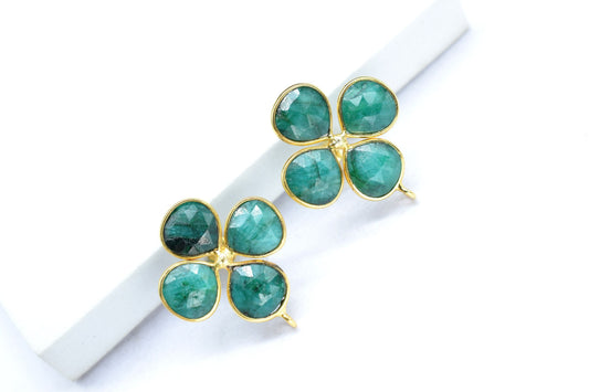 Emerald Gemstone Earring Connector/Gold Plated Jewelry/Emerald Handmade Jewelry/Bezel Component/Jewelry making Stone/Heart Shape/Gift