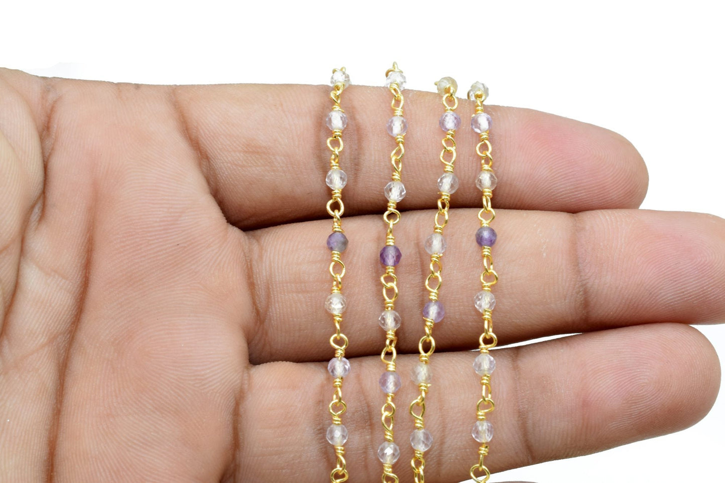 Ametrine 3mm Beaded Chain,Natural Ametrine Gold Plated Faceted Rondelle Beads Beaded Rosary Chain Gold Plated ,Ametrine Rosary Beaded Chain