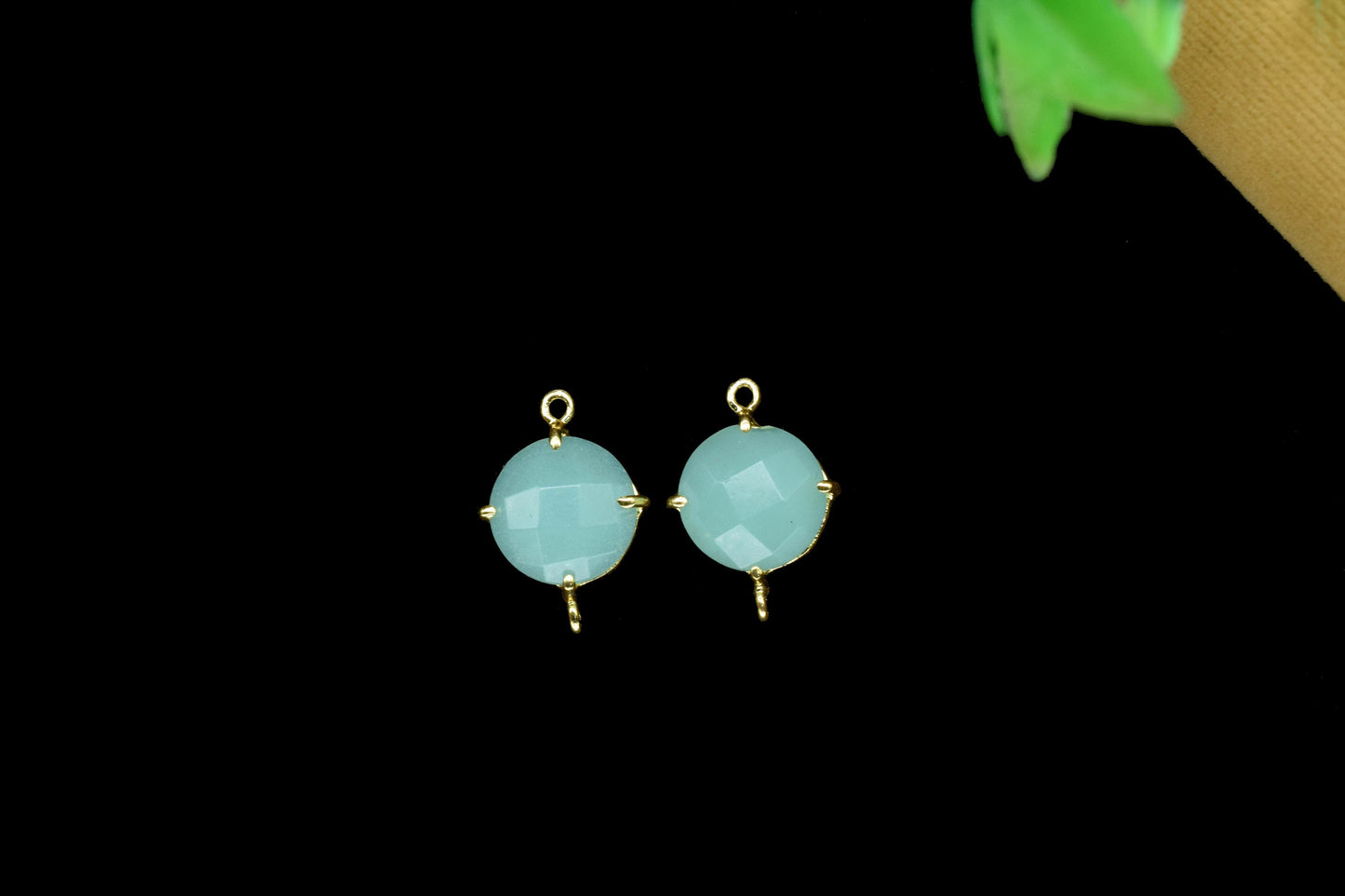 Aqua chalcedony Round Connector,double bail connector,Aqua Quartz Beads jewelry,Handmade Gemstone Bezel,Aqua Quartz Prong Bezel Charms,Gift
