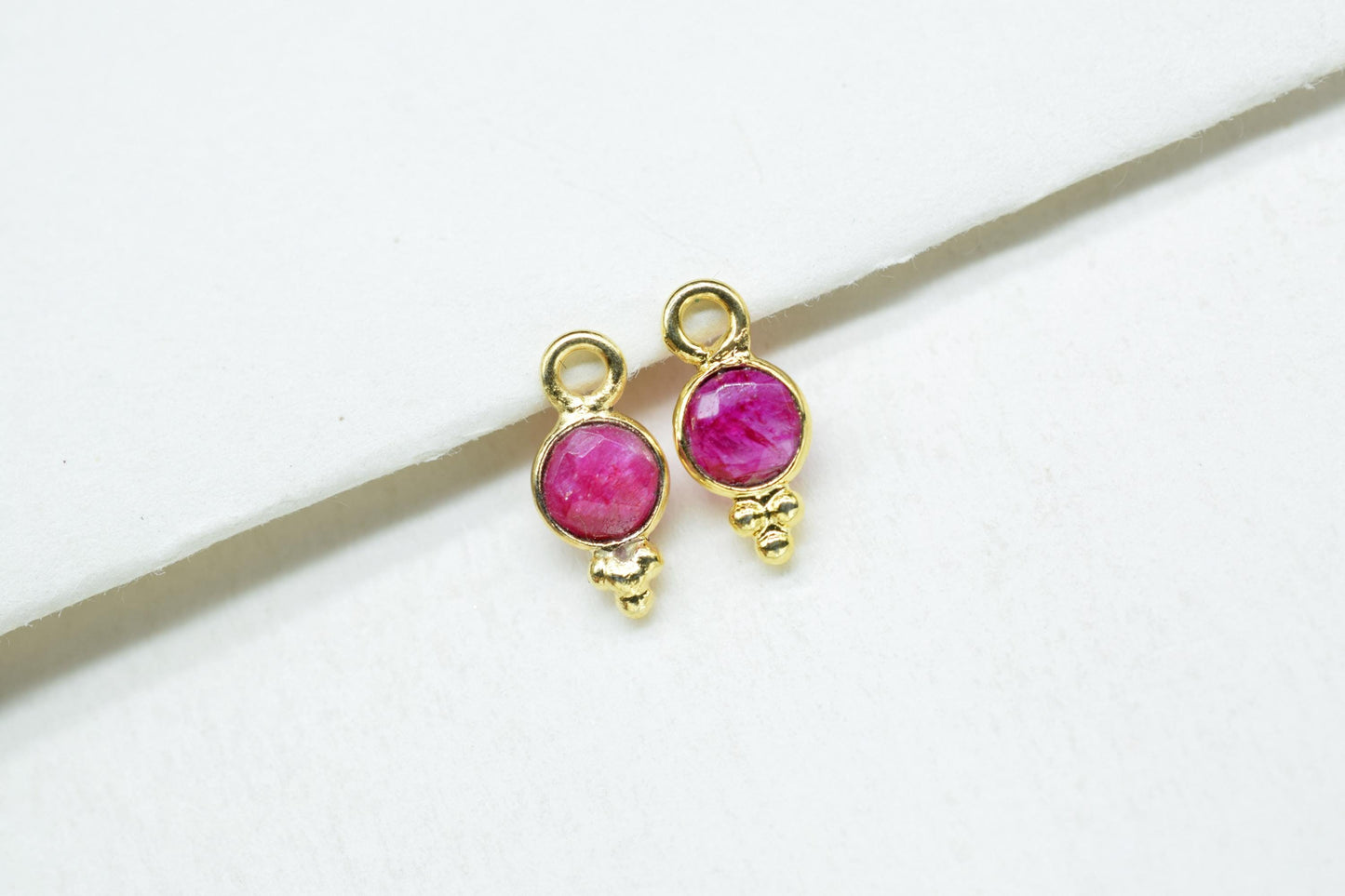 Natural Ruby Charms Connector/Handmade Jewelry/Gold Plated Connector/Tiny Pendant/Ruby Pendant/Round Shape Connector/Gemstone Charms/Gift