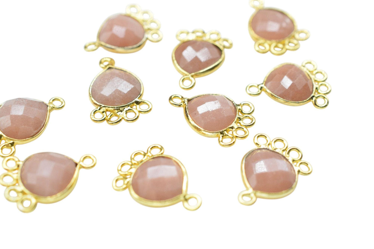 Peach Moonstone Heart Shape Pendant/Gold Plated Charms Jewelry/Handmade Connector Jewelry/Connector Charms/Station Bezel Link Supplies/ Gift