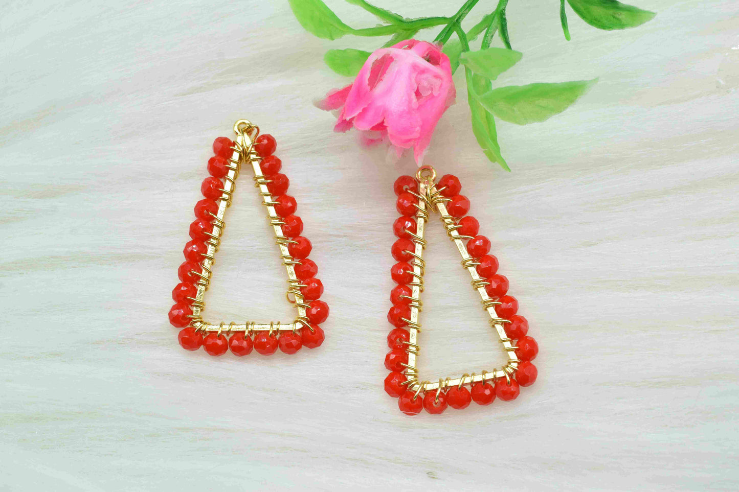 Red Coral Wire Wrapped Dangle Earring,Gemstone Component,Handmade Connector,Beaded Earring Connector,Finding Necklace,Red Coral Jewelry,Gift