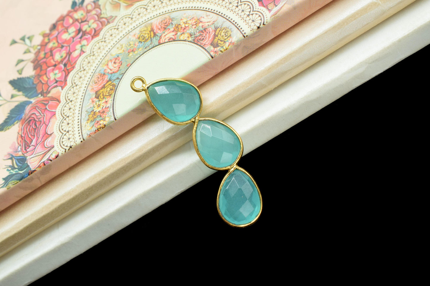 Handmade Pear Beads Connectors,Gemstone Craft Supply,Elegant Finding Beads,Three Stone Jewelry,Station Bezel Link,Components Earrings,Gift