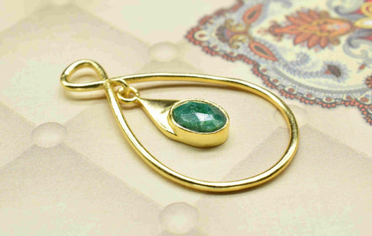 Emerald Component , Single Bail Charm , Emerald  Connector Pendant , Gold Plated Connectors , Earring Component , B'day Gift