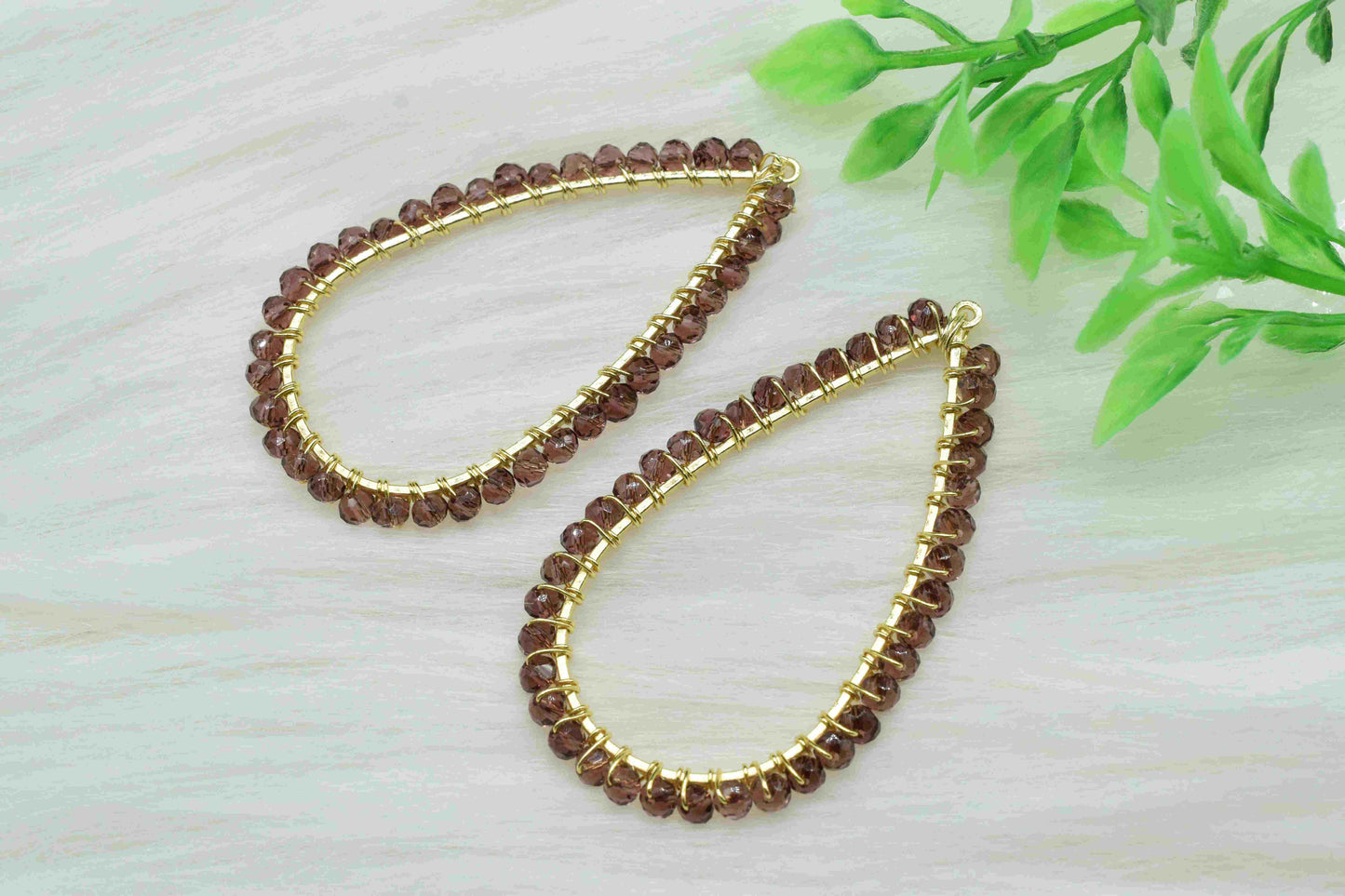 Amethyst Beaded Earring Connectors, Gemstone Wire Wrapped Pendant Jewelry, Components Pair Gold Plated Earrings,Handmade Pear Shape Earrings