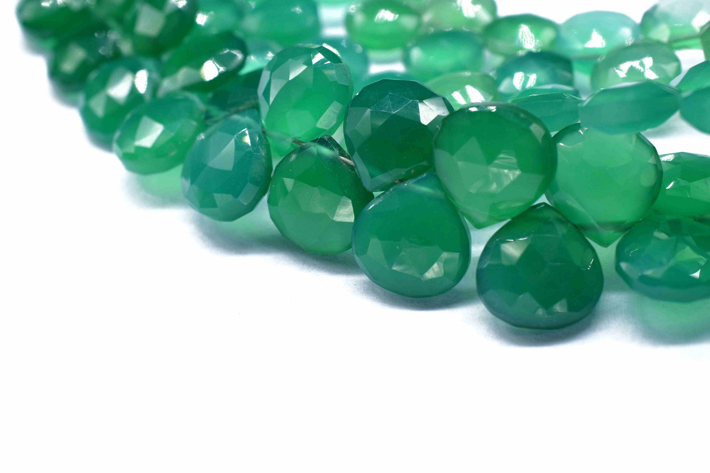 Natural Green Onyx Faceted Briolettes, 8mm Heart Shape Beads Strand, Gemstone Briolette, AAA Quality Briolette, Green Onyx Strand, Onyx Gift