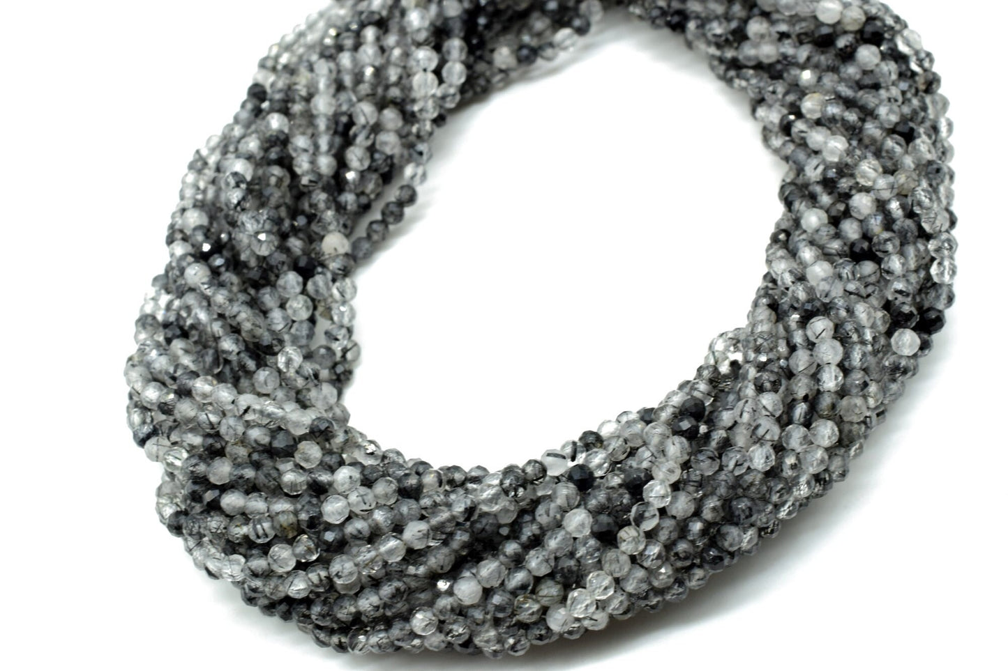 Black Rutile Beads,Rutile Faceted Rondelle Beads,Fine Quality bead strand,Rutilated Quartz Beads,3mm beads strand,black gemstone beads