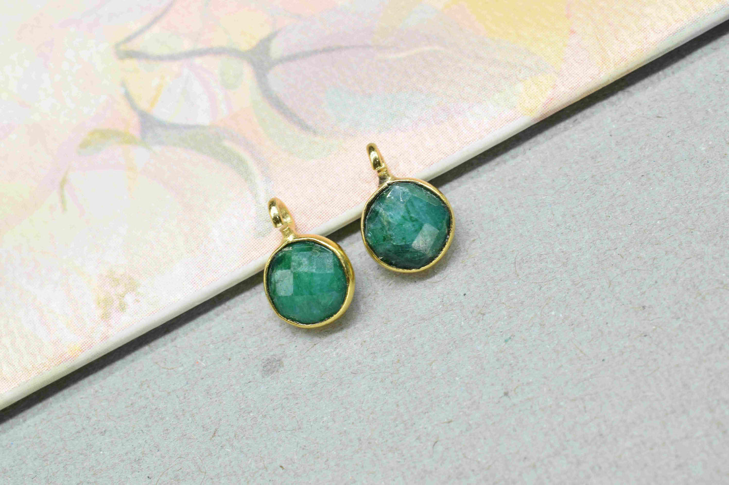 Emerald 6mm Round Earring Connector,Jewelry Making,Emerald connectors stud,Gold Plated Earring Connector,Gemstone Link Connector,Round Studs