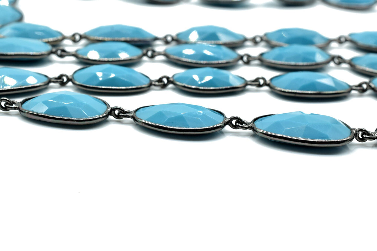 Blue Turquoise Bezel Connector Chain,Turquoise Free form Size Connector Chain,Turquoise Handmade Bezel Link Chain,Black Rhodium Bezel  Chain