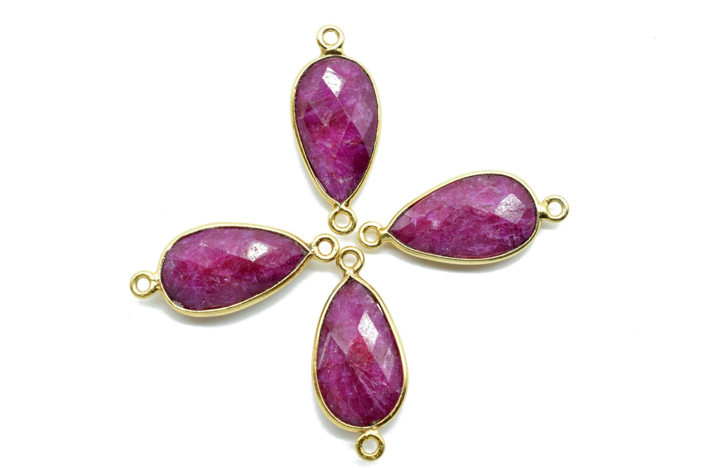 Ruby 10x18mm Pear shape double loop connectors,Ruby Pear pendant,Ruby Gold Plated bezel,jewelry making connectors,Ruby handmade charms,Ruby