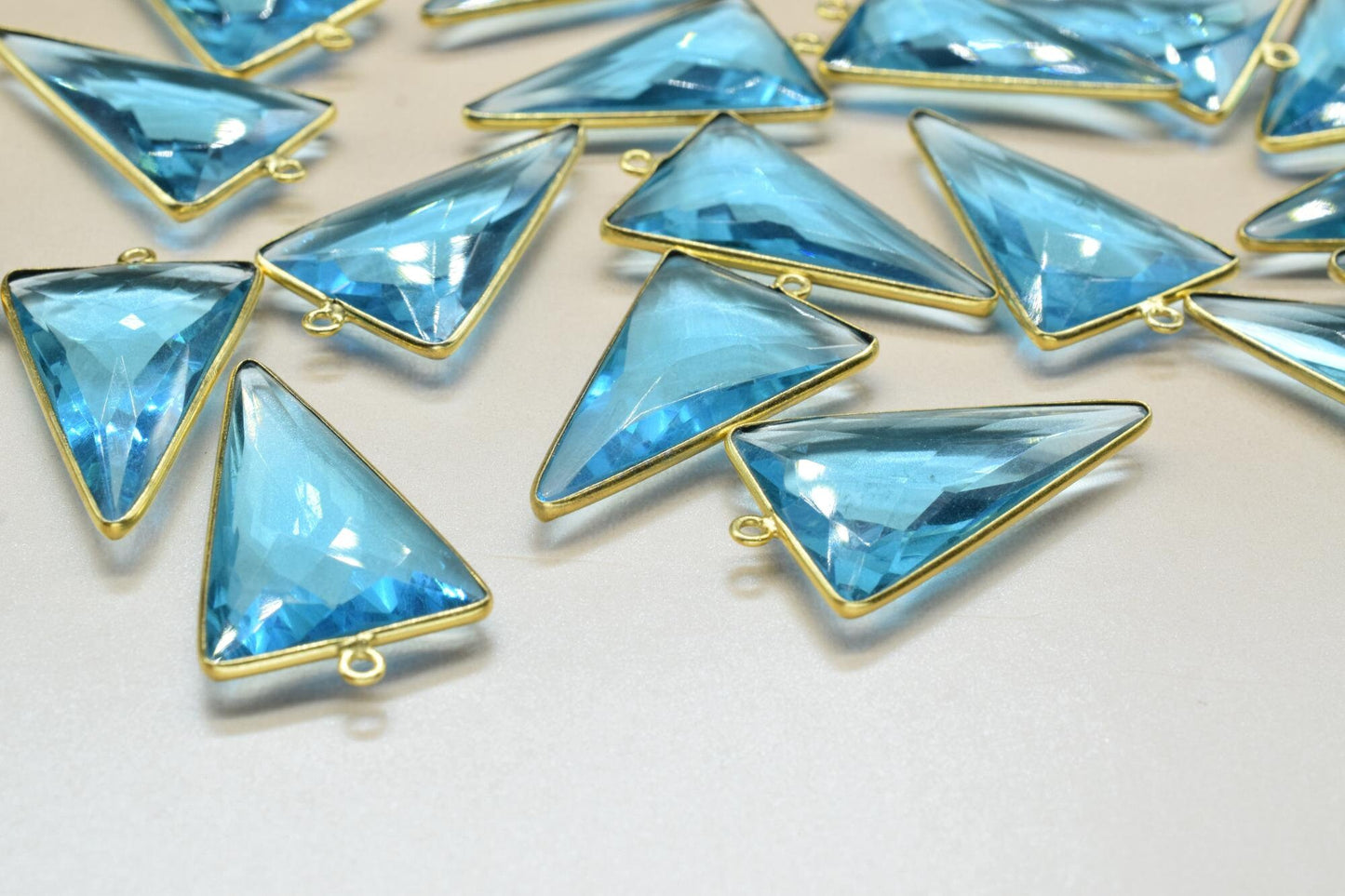 Sky Topaz 20x30mm Triangle shape pendant,Sky Topaz connectors jewelry making charms craft,Sky Topaz Gold Plated Single Bail Charms Jewelry