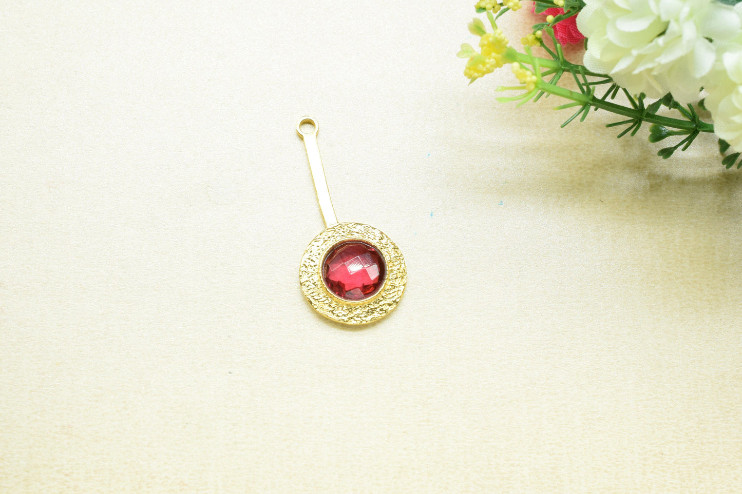 Pink Tourmaline Pendant , Pink Tourmaline  Gemstone Handmade Pendant ,Single Bail Checker Cut Gemstone Connector, Gold Plated Connectors
