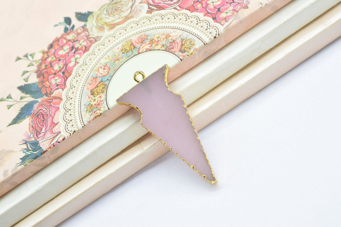 Rose Quartz Arrowhead Pendants,Handmade Pendants,Necklace Connectors,Spear Head Jewelry,Gemstone Electroplated Charms,Single Bail Connectors