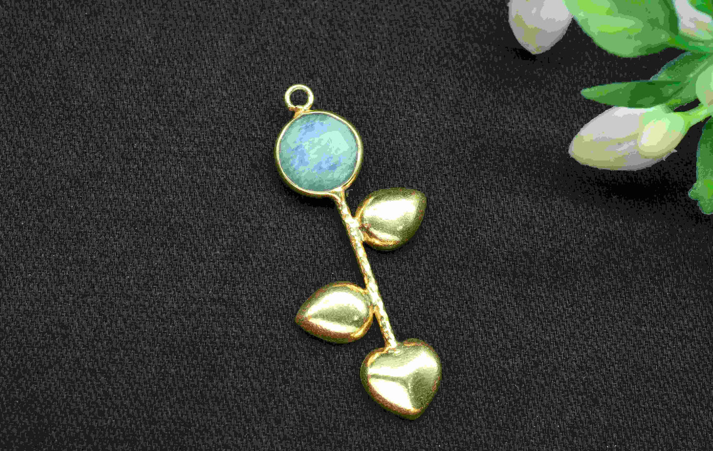 Amazonite Round Shape Pendant , Amazonite Single Bail Charms  ,Genuine Gemstone Charms , Gold Plated Gemstone Connectors , Summer Collection