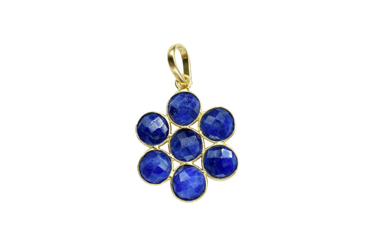 Blue Sapphire Pendant,Precious Gemstone Pendant,Station Bezel Link Supply,Handmade Jewelry,Round Flower Pendant,Blue Sapphire Jewelry,Gift