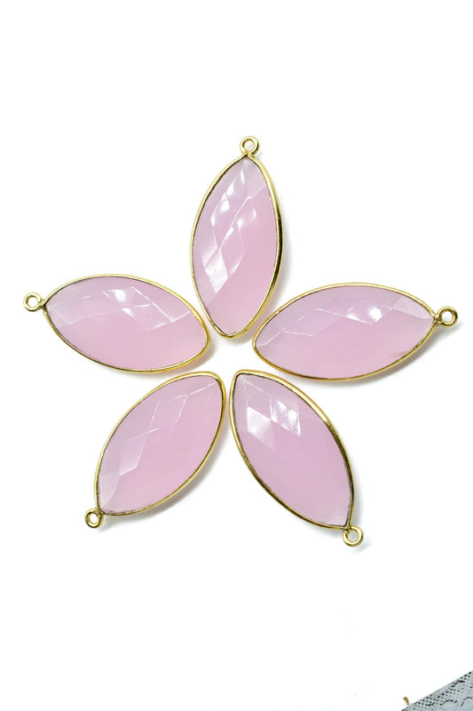 Rose Quartz 15x30mm Marquise shape single bail connector,Rose Quartz Brass Gold Plated bezel,Rose Quartz Connector,Rose Quartz Bezel Pendant