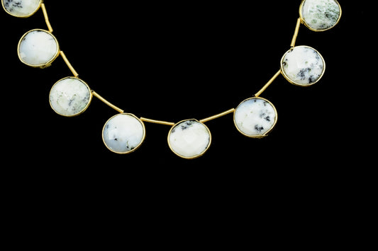 Dendrite Opal 10mm Faceted Round Shape charms strand,Dendrite Opal Brass drilled charms,Opal Hexagon drill pendant,Opal strand